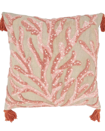 COJIN CORAL BORDADO CRUDO ESTAMPADO CORAL